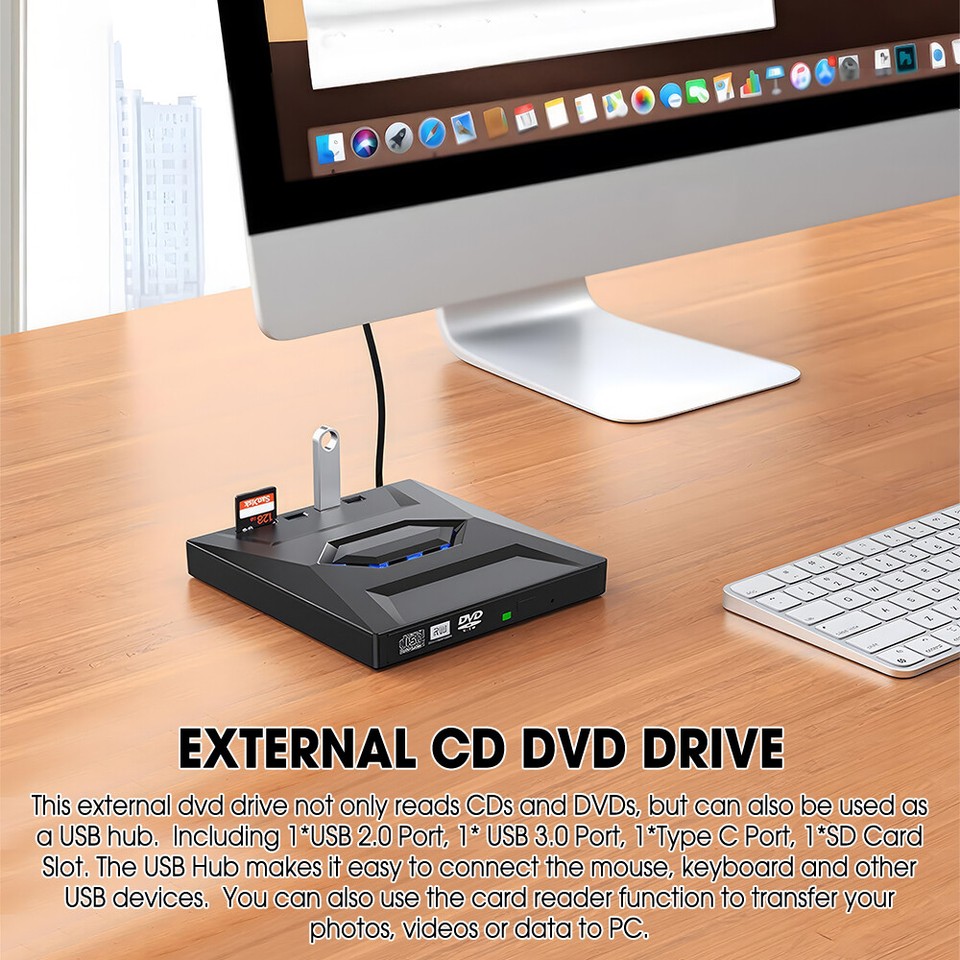 External CD DVD Drive for PC Laptop Windows 11 10 USB 3.0 Player Reader ...