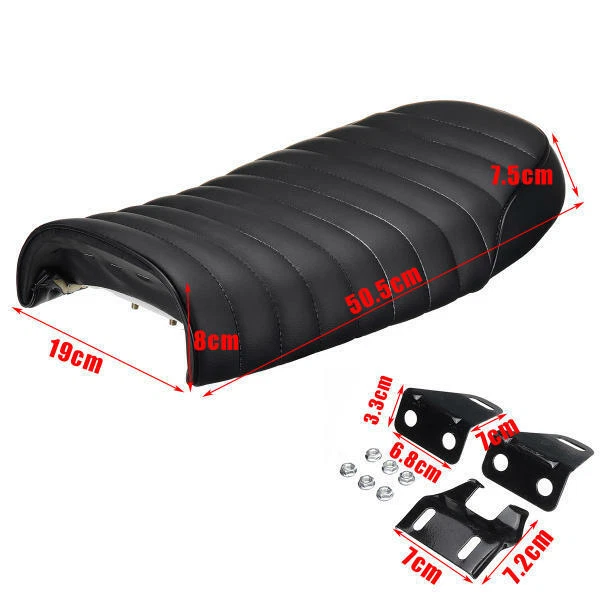 Black Retro Motorcycle Flat Brat Cafe Racer Seat Saddle Cushion for Honda CL200 - Image 3 of 4