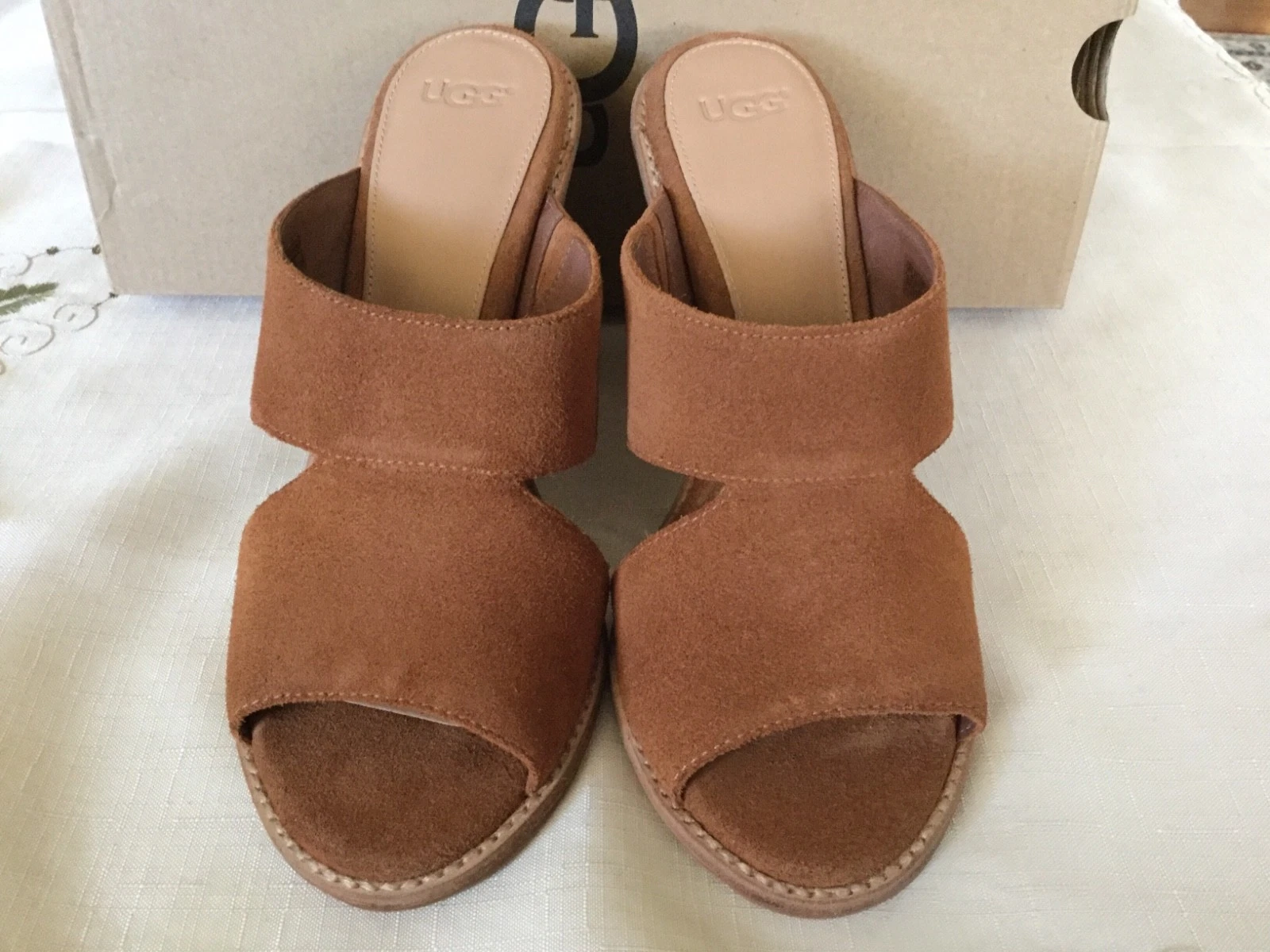 Sandali UGG donna Celia castagno scamosciati tacco a blocco nuovi con scatola taglia 7