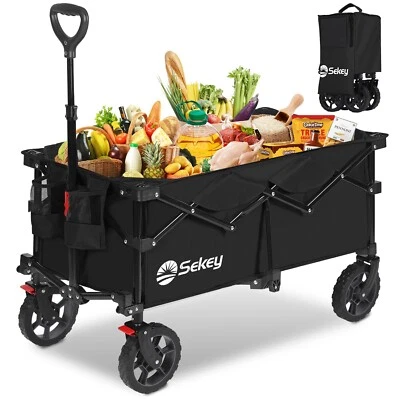 SEKEY 150 KG Bollerwagen Faltbar Handwagen mit Bremsen Einkaufswagen Strandwagen