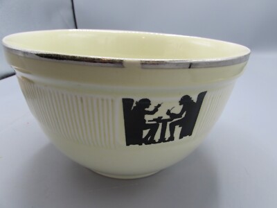 1930s HALL Large Mixing Bowl - SILHOUETTE - Black Cream  8'' Bowl