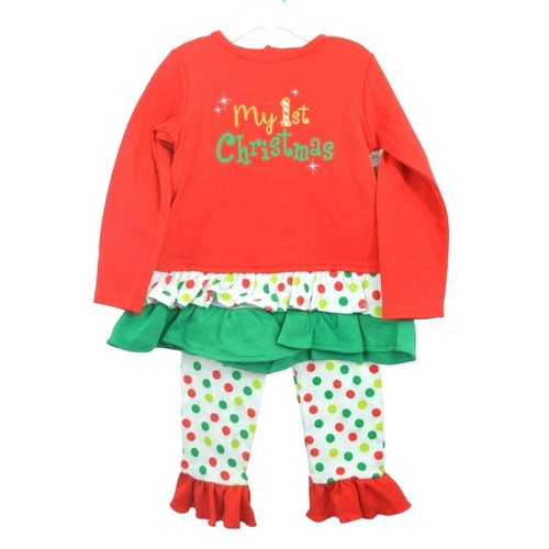 BABY ESSENTIALS Girl's My First Christmas Tunic Polka Dot Legging Set, Red, NWT! - Picture 2 of 5