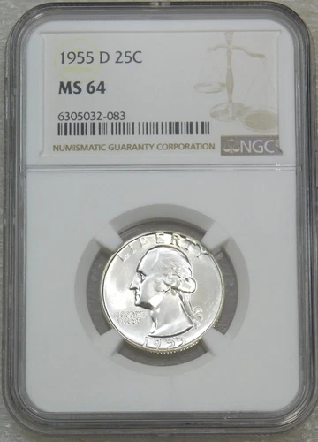 1955-D Washington Quarter NGC MS64 Frosty White PQ New Holder #H57Z
