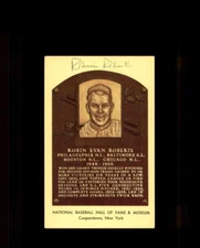Robin Roberts Signed Gold Hall of Fame Plaque Postcard Philadelphia Phillies Aut