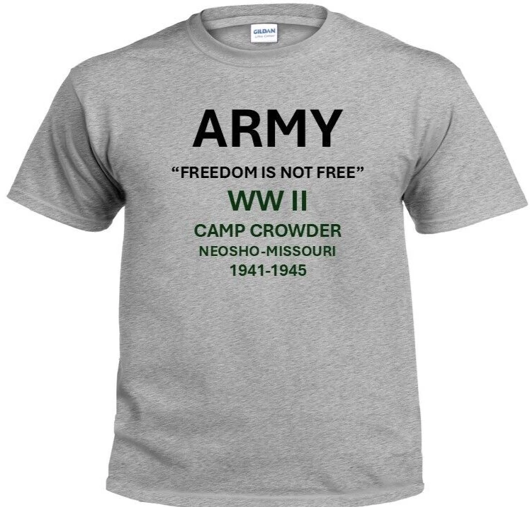 CAMP CROWDER* NEOSHO-MISSOURI*1941-1945*WW II*PT SHIRT. OFFICIALLY LICENSED
