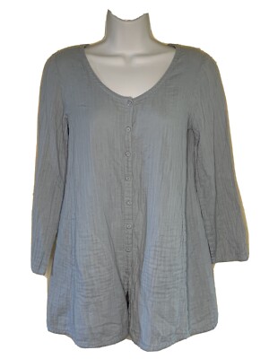 EILEEN FISHER Women's Long Sleeve Scoop Neck B.Down Cotton Soft Tunic Top S Blue