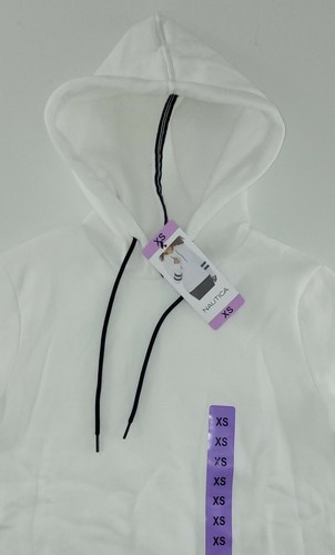 Nautica Women's White with Navy Fleece Hoodie Size XS - Picture 2 of 7