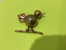 Vintage Bird Pin Brooch Metal  Marked Industrial Argentina Bird On Limb