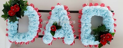 Papa künstliche Seide Trauer Blumen beliebig 3 Buchstaben Name Hommage Kranz PAPA SOHN
