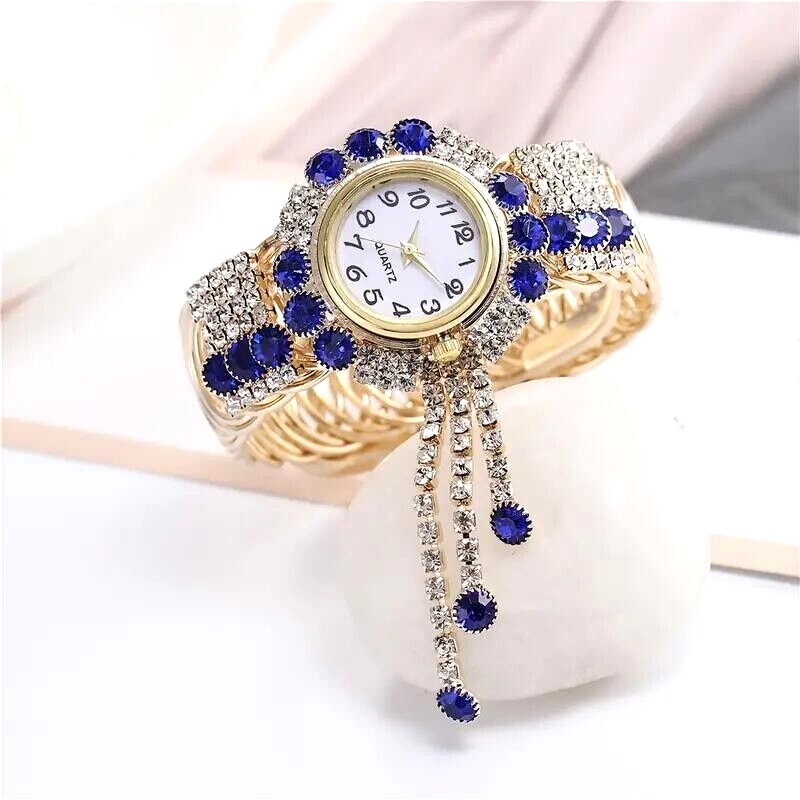 Luxury Blue Rhinestone Women Quartz Wrist Watch Tassel  display picture 2