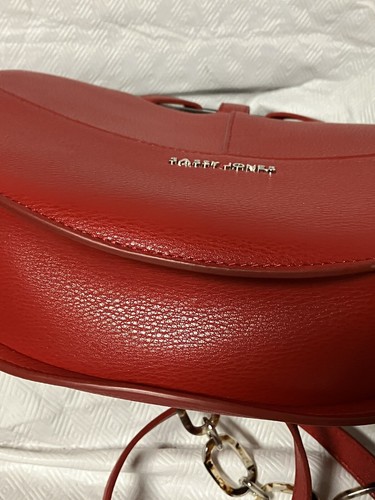 SASSY JONES RED LEATHER CONVERt PURSE W ACRYLIC RING HANDLES/ STRAPS SHOULDER BA - Picture 7 of 9