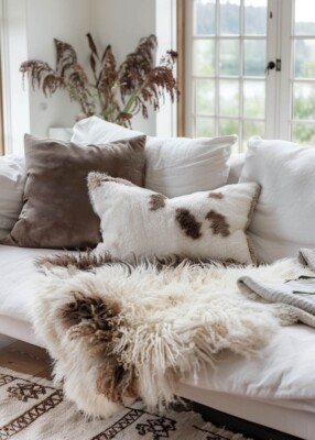 Tibet Lambskin Brown/White Decoration Runner Sheepskin Cozy Curly Real Fur