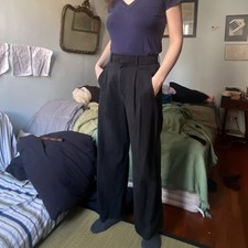 Everlane Women's Black Pleated Wide-Leg Relaxed High Rise Dress Pant C…