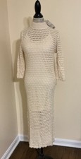 Mango MNG Beige Crochet Knit Maxi Dress Long Sleeve Size 8 100% Organic Cotton