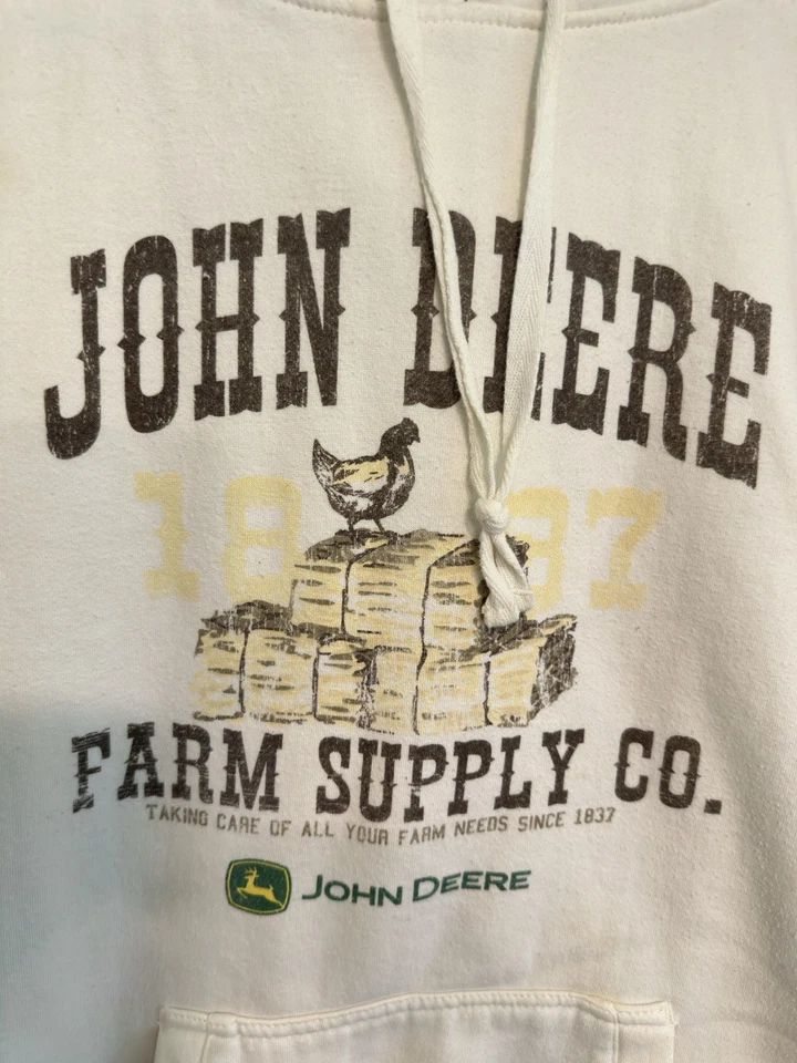 John Deere Ladies Official Cream Hoodie W/some Stains (see Pix) Price Adjusted - Image 3 of 4