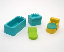 Vintage Fisher Price Little People Bathtub Toilet Sink Scale Aqua Blue Yellow