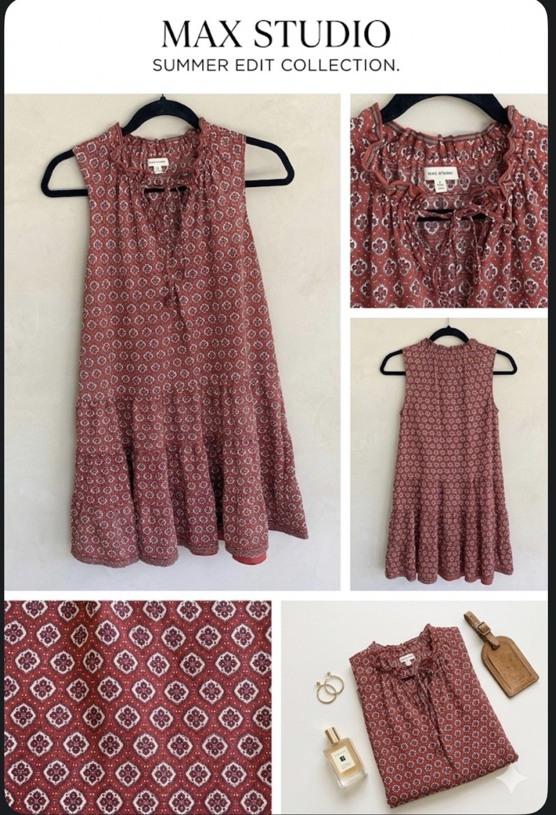 Max Studio Dress Women Small Rust Red Ruffle A Line Tiered Sleeveless