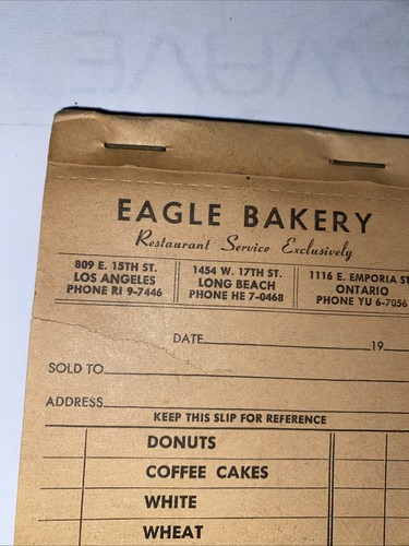 Eagle Bakery Los Angeles, Long Beach, Ontario Calif. Salesbook Vintage Unused - Afbeelding 3 van 6