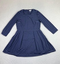 Gap Designed & Crafted Dress Womens 4 Petite Navy Stripe Fit & Flare 3/4 Sleeve