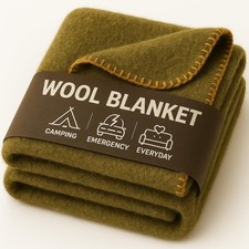 Wool Camping Blanket – 70 Wool Heavy-Duty Military Style Throw, Warm  Washabl...