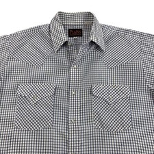 Plains Western Wear Shirt Mens Medium Blue Check Western Pearl Snap Short Sleeve