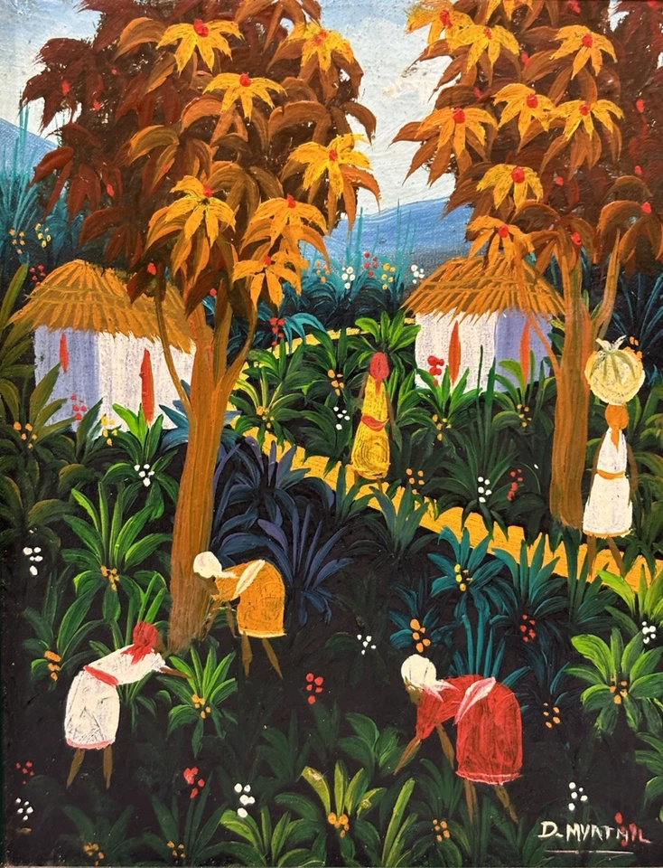 Vibrant Haitian Village Original Signed Painting, Cultural Fine Art Decor Gifts - Image 2 of 4