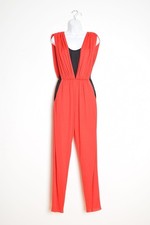 vintage 80s jumpsuit red black draped disco new wave outfit romper pants XS S