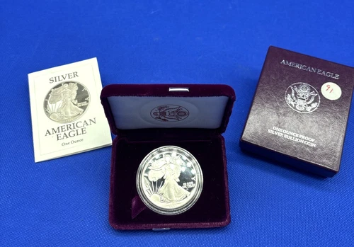 1991 S American Silver Eagle Dollar Proof W/ Box & COA  99.9% SILVER