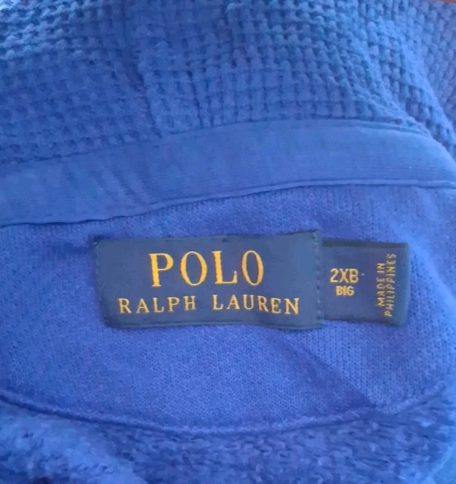 Ralph Lauren Polo Hoodie Sapphire Mens 2XB Felt P Patch 1/4 Quarter Zip Blue 2XL - Image 2 of 4