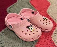 Children s Girls Crocs Pink Glitter C10 Minnie Mouse Charm