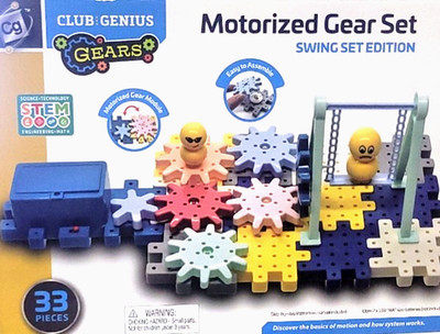 CLUB GENIUS Swing Set Edition Motorized Gear STEM Toy, 33 Pieces for Ages 3+