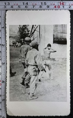 POW Prisoner of War WW2 Era Pistol Naked Man Walking BW Photo Snapshot