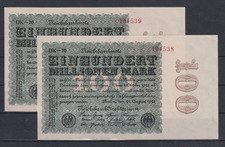 Germany  2+ 100 Millionen - Million Mark, 1923 PAIR SERIAL. AUNC& 319