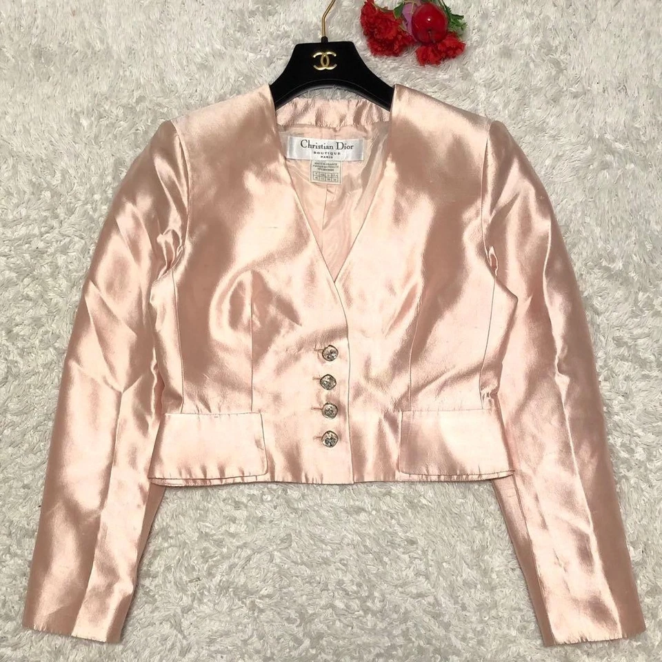 Chaqueta Christian Dior Configuración Talla 40 Seda Rosa Cristal Botones CD Bordado Foto 2 de 4
