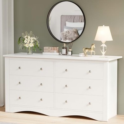 Dresser for Bedroom with 6 Drawers, 58" Wide Modern Chest of Pure White |  eBay