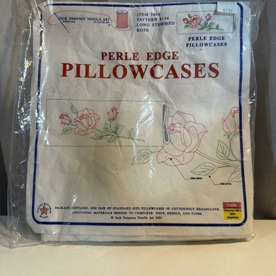 cross stitch Pillow Case long stem rose Perle Edge Jack Dempsey Needle Art