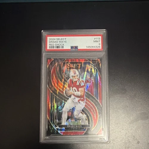 2024 Panini Select Drake Maye #113 Red Shock Prizm RC /249 PSA 9