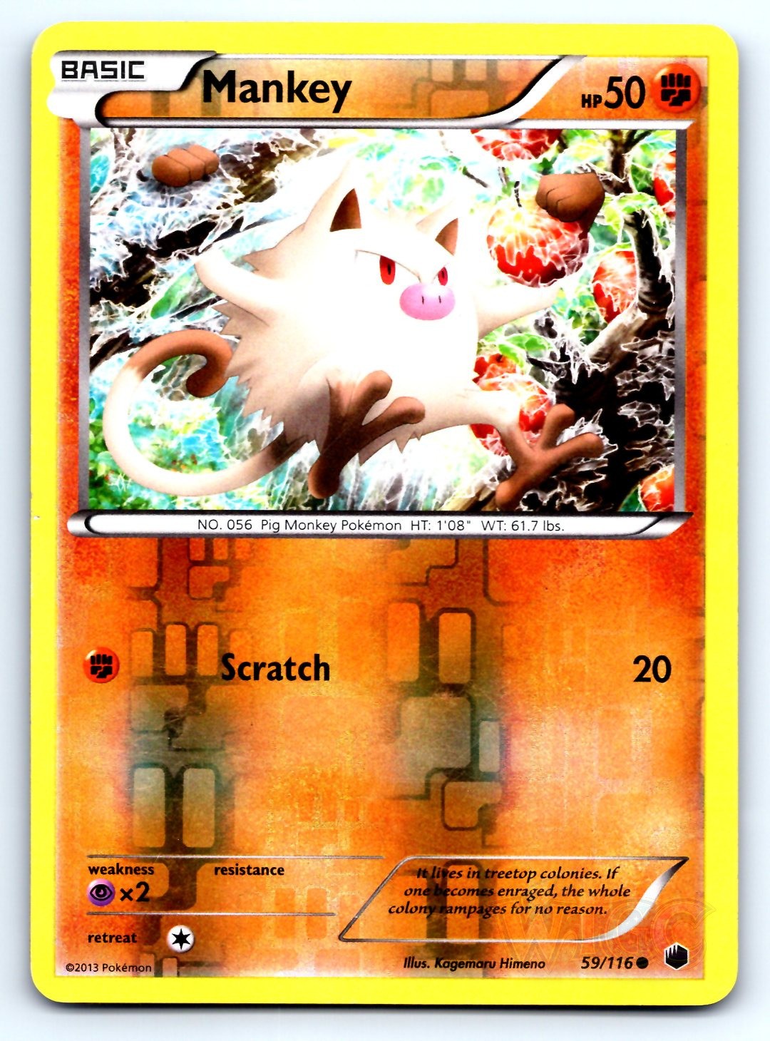 Pokemon Mankey Plasma Freeze PLF C REVERSE HOLO 59/116 Himeno NM