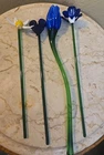 Vintage Murano Style Hand Blown Glass Flowers Set of 4 Long Stem