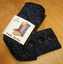 Ugg Boot Socks Dream Country Black Silver Inlay Shimmer Wool Blend Cozy New