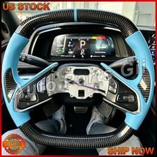 Carbon Fiber Blue Flat Steering Wheel  FOR 2020+ Corvette C8 with Heated✅NEW✅