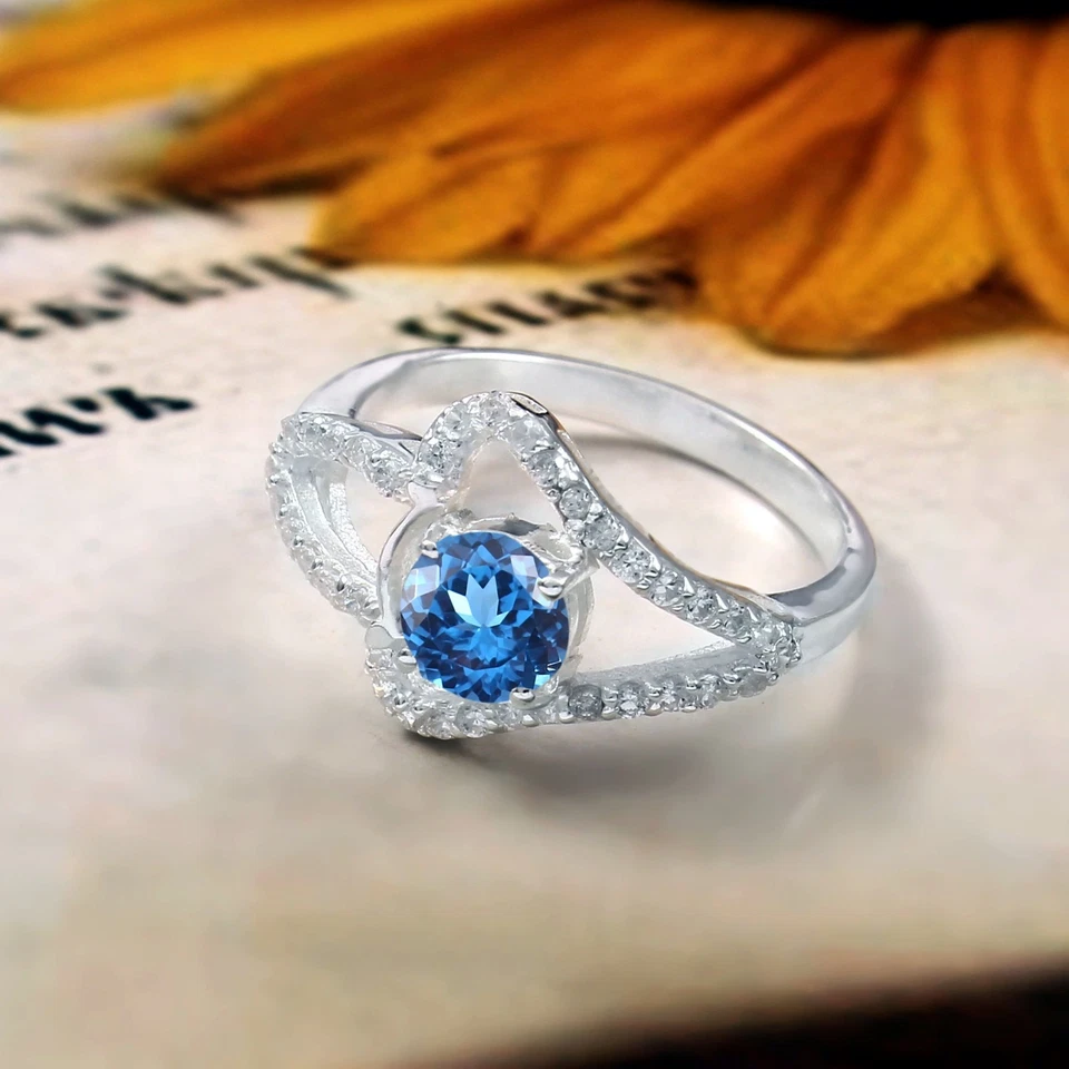 AAA Qualità 6x6 MM Blu Spinello Anello,925 Anello Argento Sterling,Compleanno - Immagine 4 di 4