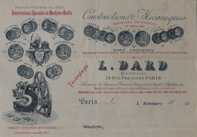 Rechnung PARIS 1898 Maschinenbau DARD illustrierte Artillerie 62