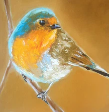 Original oil paintig Bird Robin Impasto Miniature Gift for Bird Lover 5.5x5.5 in