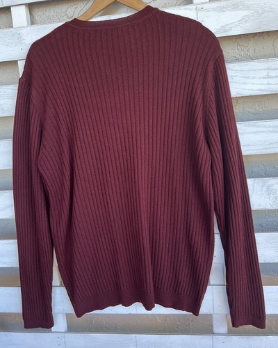 Lord & Taylor Metropolitan Mens M Sweater V-Neck Marino Wool Maroon Ribbed - Picture 10 of 10