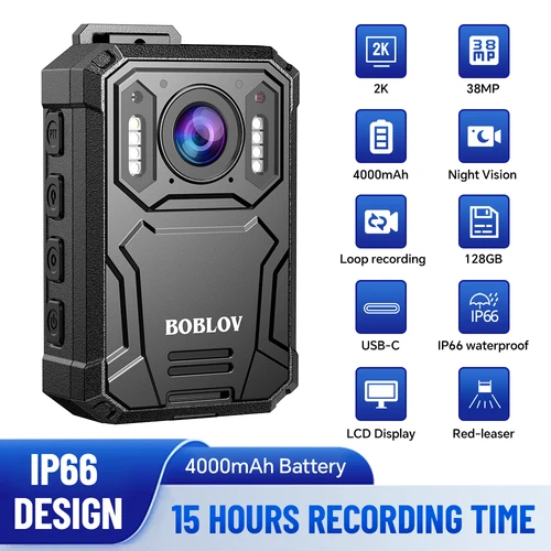 BOBLOV KJ23PRO 2K Body Camera 128GB with Night Vision,Pre/Post-Recording 4000mAh - Picture 1 of 9