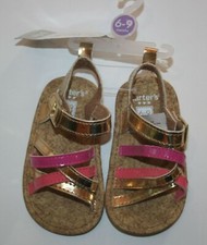 New Carter's Girls Shoes Crib Baby 6-9m Infant Metallic Gold  Pink Straps