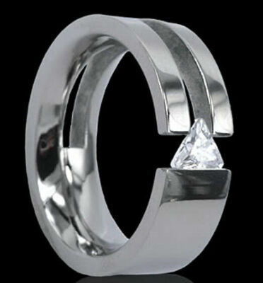 Unique Titanium Tension Ring with Triangle Cut CZ, sizes 7, 8, 9, 10, 11, 12, 13