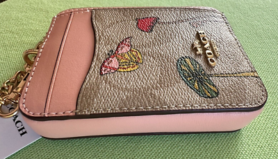 COACH X OBSERVED BY US ZIP CARD CASE:NWT LIGHT PINK/LIGHT KHAKI