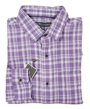Ike by Ike Behar Men's Chalk Violet Plaid Linen Blend Button Front Shirt